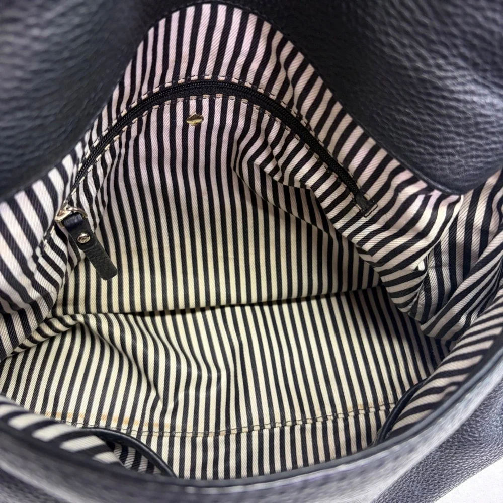 Kate Spade Crossbody Bag Medium Black Pebbled Leather Foldover Satchel Slouchy